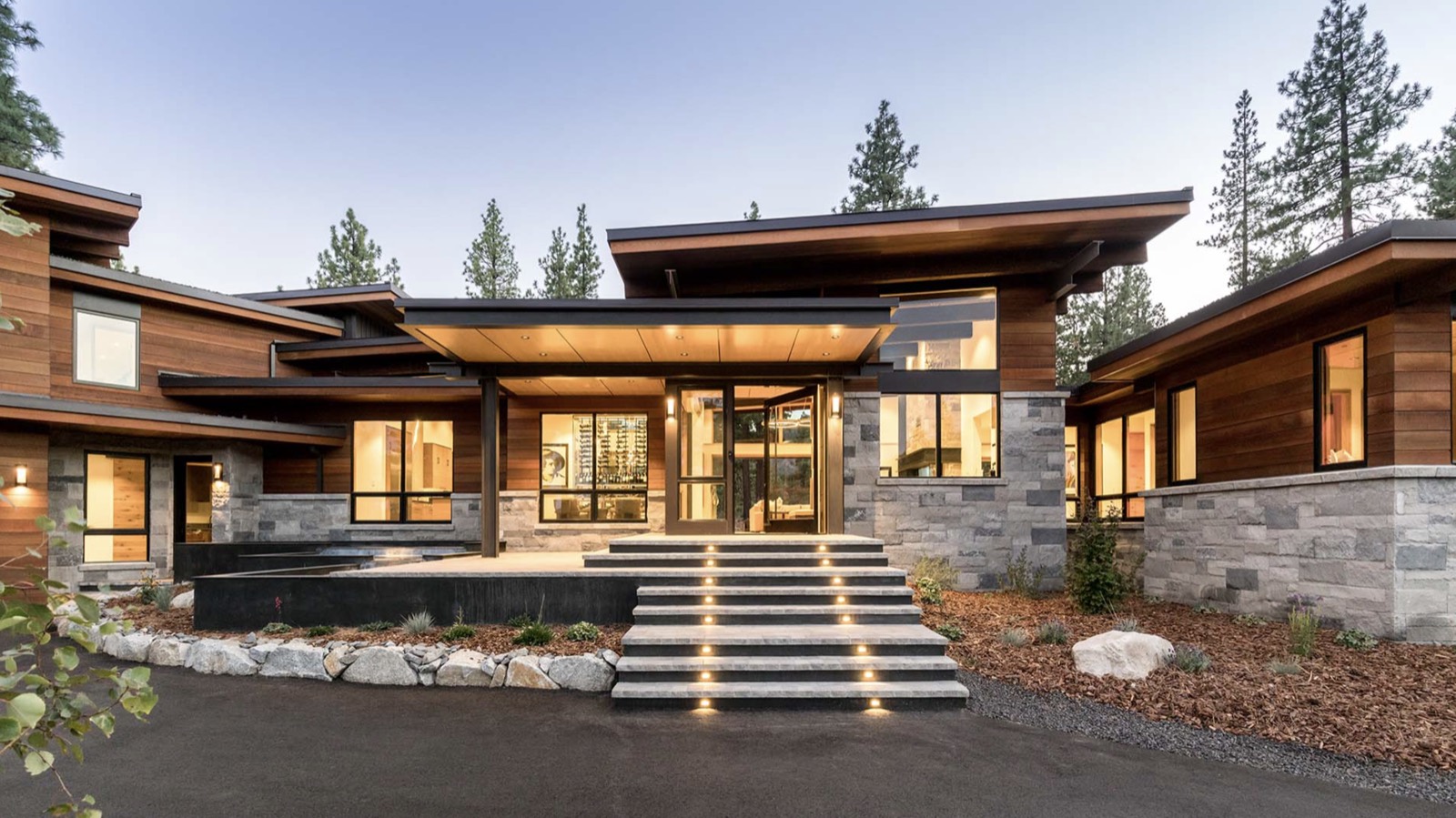 Inswing pivot entry door, open, Kaufman Residence, Nevada