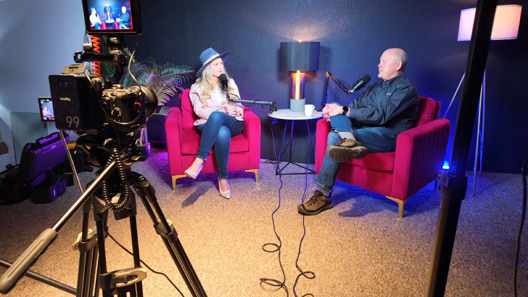 Stefanie Couch and Michael Tull recording The Grit Blueprint Podcast at Grit Studios in Clayton, Georgia, February 2026